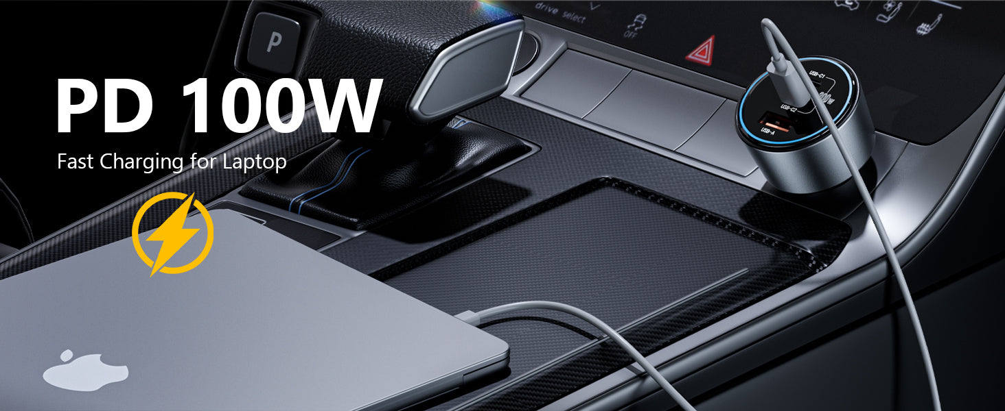 Roadress 200W car charger with PD 100W fast charging for tablet PC via USB-C power delivery