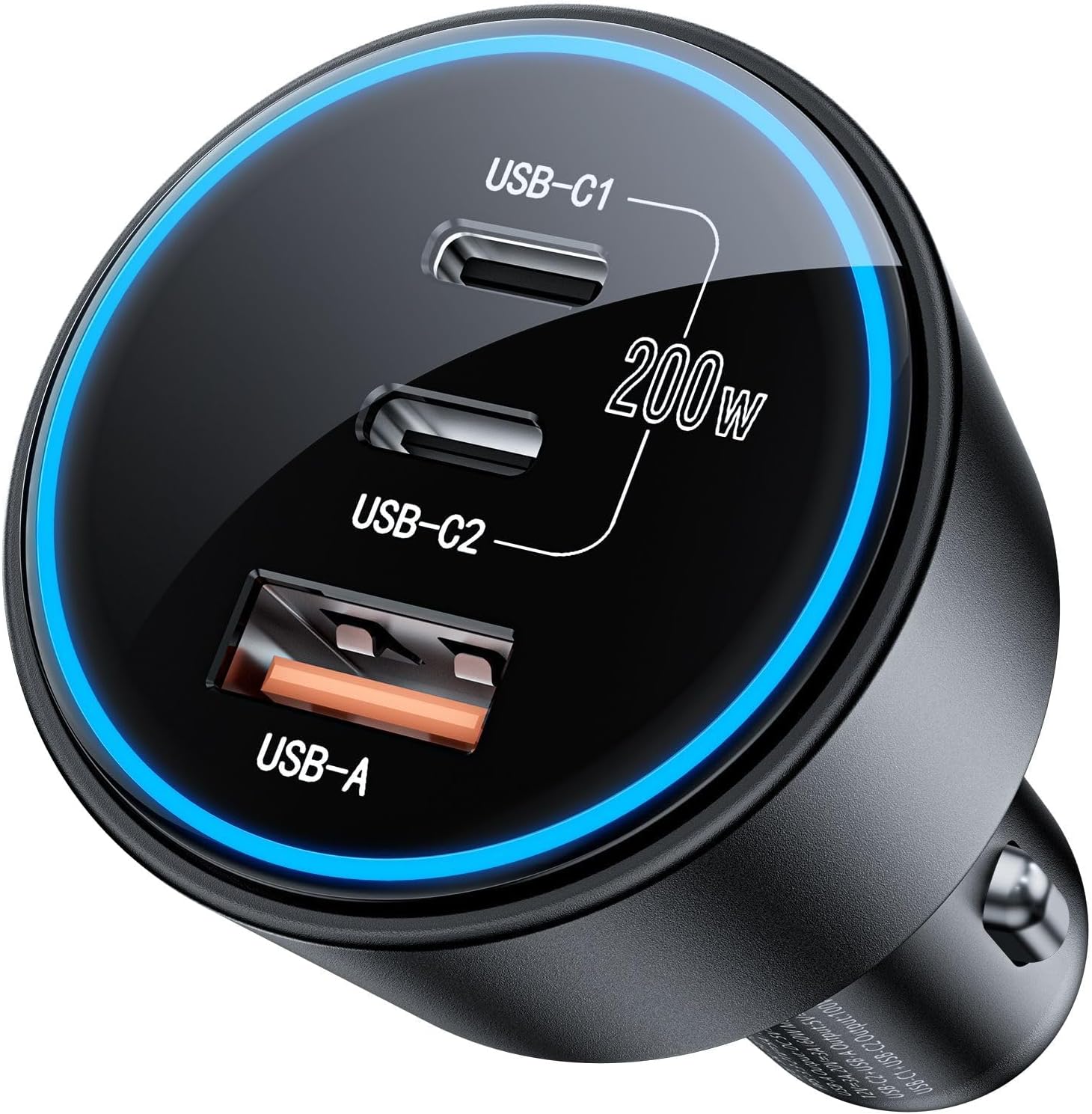 Roadress 200W car charger with dual USB-C and USB-A fast charging ports for smartphones, tablets, and laptops